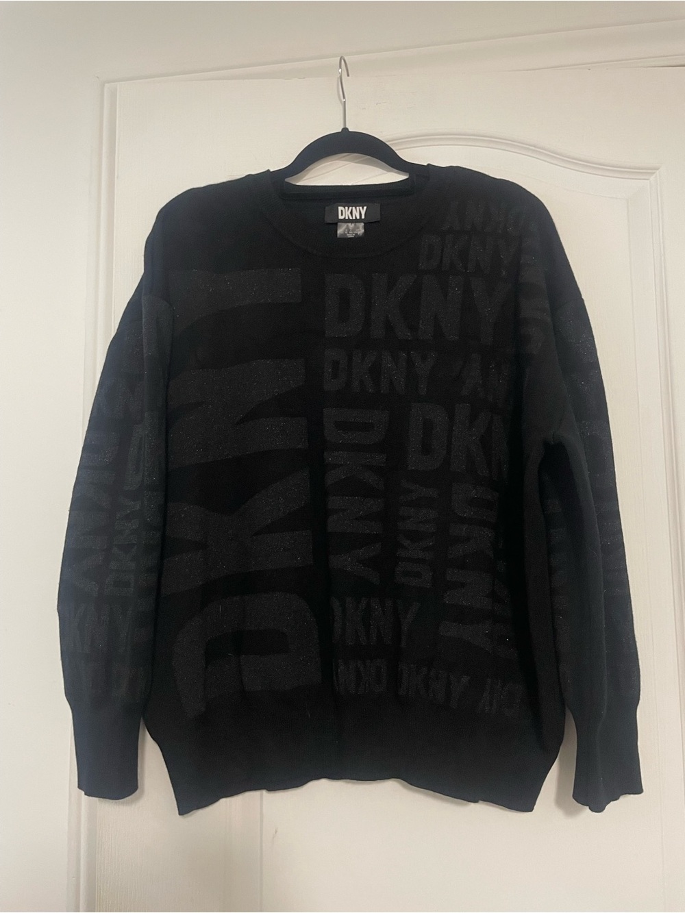 DKNY Black Logo Knit Sweater, Size XL